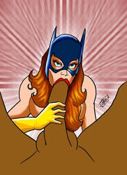 1boy 1girls 2009 barbara_gordon batgirl batman_(series) blue_eyes dark-skinned_male dark_skin dc dc_comics faceless_male fellatio female human interracial long_hair male mrfuzzynutz oral oral_sex orange_hair penis sex straight testicles