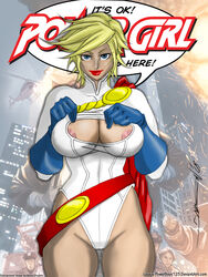 2008 blonde_hair blue_eyes breasts color colored daikon_(artist) dc dc_comics female kara_zor-l karen_starr nipple_slip power_girl powerbook125 tagme