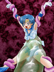 1girls ami_mizuno big_breasts bishoujo_senshi_sailor_moon blob blue_eyes blue_hair choker circlet clothing dissolving_clothes elbow_gloves female fujimaruu gloves knee_boots kneehighs restrained sailor_mercury skirt slime slime_(substance) small_breasts tagme tentacle torn_clothes