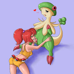 1boy 1girls animal_penis anthro breloom cloaca clothing color erection female handjob human interspecies male nudity penis pokemon smooth_penis straight toony zanthia