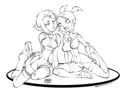 00s 2girls black_and_white breasts clothing crossover diebuster dress female female_only gainax gunbuster human lal'c_melk_mark nipples pussy sari_sumdac short_hair sketch transformers transformers_animated turk128