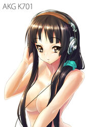 akg black_hair breasts bust censor_hair censored convenient_censoring female female_only hair_over_breasts headphones human human_only k-on! large_breasts long_hair mio_akiyama_(k-on!) nekomamire nude solo topless