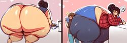 ass_body ass_cleavage big_ass bottom_heavy brown_hair butt_crack chubby curly_hair fat giant_ass huge_ass huge_thighs hyper hyper_ass hyper_thighs jaykuma motion_lines overweight thick_legs thick_thighs tight_clothing