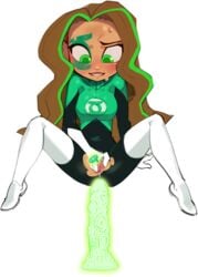 1girls arm_support biting_lip blush boots breasts brown_hair cheez clitoris clothed clothed_female clothing dark-skinned_female dc dc_comics dc_super_hero_girls dildo disembodied_penis exposed_pussy female female_only fingering fully_clothed green_eyes green_highlights green_lantern handwear hard_light highlights jessica_cruz leaning_back legwear long_hair looking_down looking_pleasured masturbation medium_breasts navel pleasure_face pussy pussy_juice pussy_juice_drip ring ripped_clothing simple_background sitting solo solo_female spread_legs spread_pussy spreading sweat tan tan-skinned_female tan_skin thigh_boots torn_clothes torn_pantyhose uncensored very_long_hair wet_pussy white_background white_gloves white_legwear