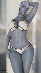 1girls 3d 3d_(artwork) alien alien_girl asari blue_eyes blue_skin bra cleavage female female_only liara_t'soni lingerie mass_effect mass_effect_2 mass_effect_3 navel no_humans nyes117 panties posing solo standing tagme underwear