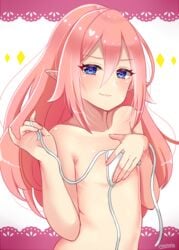 1boy bra femboy heart-shaped_pupils long_hair looking_at_viewer male male_only manana_(matoi1111) matoi-chan-kun mostly_nude pink_hair solo standing trap