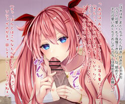 2boys bar_censor censored erection femboy handjob heart-shaped_pupils holding_penis japanese_text long_hair looking_at_viewer male male_only manana_(matoi1111) matoi-chan-kun nipples nude penis pink_hair text trap twintails yaoi