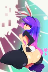 1girls areolae ass big_ass black_gloves breasts bunny_ears bunny_tail bunnysuit disabledfetus femdom glitch_techs gloves huge_ass huge_thighs miko_kubota nipples purple_hair reverse_bunnysuit small_breasts smothering thick_thighs two_tone_hair wide_hips