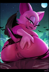 1girls anthro anus areolae ass bat_wings big_ass blue_eyes bottomless breasts catcouch female gloves half-closed_eyes looking_down nipples no_panties pussy rouge_the_bat sega sideboob sonic_(series) spread_ass tail thick_ass torn_clothes wings