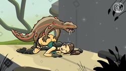 1boy 1girls ambiguous_penetration angry backpack bestiality boots brown_eyes brown_hair crueltyfreesmut disinterested drooling face_down_ass_up female female_focus female_on_feral gloves gritted_teeth lara_croft lara_croft_(l.a.u.) lara_croft_go legs lizard outdoors pants_down ponytail rape shorts tagme tank_top tomb_raider ui zoophilia