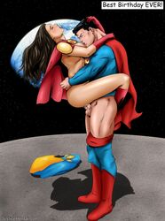 1boy 1girls all-star_superman arms_around_waist black_hair breasts brown_hair canon_couple clothed_male_nude_female dc dc_comics dcuaom eyes_closed hand_on_head justicehentai.com leg_lock legs_around_waist lois_lane long_hair mouth_open nipples pants_down penis red_boots red_cape sex short_hair standing_sex sucking_nipples superman superman_(series) vagina vaginal_insertion vaginal_penetration vaginal_sex