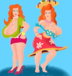 1girls barefoot big_breasts cousin_mel gatherer grandma_got_run_over_by_a_reindeer huge_breasts orange_hair