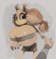 anthro badger barely_contained big_breasts bottomwear breasts clothing female green_eyes hi_res huge_breasts mammal mustelid musteline ready_to_pop skirt solo sonic_(series) sonic_boom sonic_the_hedgehog_(series) sticks_the_badger sticks_the_jungle_badger sticks_the_tejon susfishous thigh_clothes