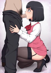 2boys black_hair black_legwear black_thighhighs censored censored_penis crossdressing cute erection fellatio femboy hands_on_legs heels high_heels kneeling male male_only medium_hair mosaic_censoring oral oral_sex penis penis_in_mouth squatting teenager thighhighs trap wataya_2 yaoi young