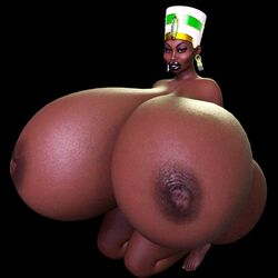 1girls 3d big_breasts black_background breasts dark-skinned_female egyptian egyptian_headdress egyptian_mythology female female_only huge_breasts hyper_bimbo jackd22 kneeling large_breasts nude_female queen_titahatenamun_ebonee solo tale_of_ebonee yellow_eyes