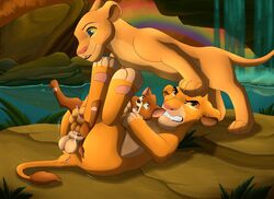 absurd_res disney domestic_cat felid feline felis female feral feral_on_feral gay group hi_res lion male male/male mammal nala oliver_and_company pantherine penis simba the_lion_king xxgato