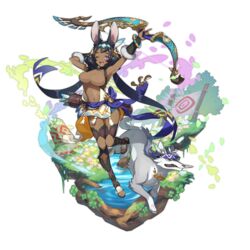 1girls abs artist_request black_hair bunny_ears bunny_girl cygames dark_skin dragalia_lost edit female_only laranoa looking_at_viewer nintendo purple_eyes wink