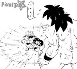 1girls after_sex alien alien_girl black_hair broly broly_(dragon_ball_super) cheelai creampie cum cum_in_pussy cum_inside dragon_ball dragon_ball_super dragon_ball_super_broly female fully_clothed huge_cock knocked_out larger_male male monochrome pixaltrix scar short_hair size_difference smaller_female straight yamcha_death_pose