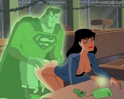 all_fours ass ass_grab bent_over bent_over_table big_breasts black_hair blue_shirt bottomless breasts canon_couple christmas construct dat_ass dc dc_comics dcau doggy_style earrings erofus female from_behind green_body green_lantern_(series) green_lantern_corps hands_on_ass happy interspecies justicehentai.com kal-el kryptonian lipstick lois_lane lois_lane_(dcau) long_hair male nipples purple_eyes sex shirt smile smirk straight superman superman:_the_animated_series superman_(series) table unbuttoned_shirt vaginal_penetration vaginal_sex