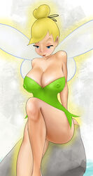 1girls areola_slip areolae big_breasts big_nipples blonde_hair blue_eyes breasts clothing disney disney_fairies dress erect_nipples fairy fairy_wings female female_only glowing green_dress hair hair_bun half-dressed huge_breasts knee_up large_breasts looking_down navel nipple_bulge nipples phil123 red_lips see-through sitting smile smiling solo solo_female solo_focus strapless strapless_dress thick_thighs tied_hair tinker_bell visible_nipples voluptuous water wide_hips wings