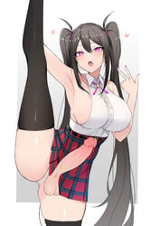 1futa armpits balls big_balls big_breasts big_penis black_hair breasts clothed clothing dark_hair edit erection erection_under_skirt flexible futa_only futanari holding_leg huge_cock human leg_lift leg_up looking_at_viewer miniskirt mostly_clothed open_mouth original pale_skin panties partially_clothed penis penis_under_skirt pink_eyes precum precum_drip purple_eyes red_potato_rinrin sharp_teeth sideboob skindentation skirt solo solo_futa splits spread_legs spreading standing standing_on_one_leg stockings thighhighs twintails vertical_splits yuuki_nanase_(red_potato_rinrin)