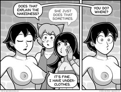 2020 accidental_exposure big_breasts black_and_white catalina_bobcat catgirl comic dan_shive egs-edits el_goonish_shive english_text nipples nude_edit shocked_expression speech_bubble susan_pompoms third-party_edit topless topless_female webcomic