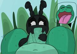 amphibian ant antennae anthro anthrofied black_penis black_sclera bug closed_eyes digital_media_(artwork) duo erection frog gay humanoid_penis insects interspecies male open_mouth penis plushtrapboyuwu size_difference sweat sweaty thick_thighs tongue tongue_out vein veins veiny_penis wet yaoi