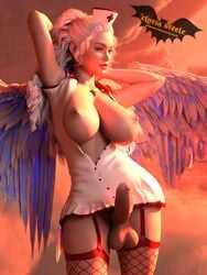 1futa 3d angel angel_wings areolae balls balls_under_clothes bimbo bottomless_skirt breasts cross crucifix crucifix_earrings curvy elyria_steele erect_nipples erection erection_under_clothes erection_under_skirt eyeshadow fishnet_stockings futa_only futa_sans_pussy futanari garter_straps halloween huge_breasts large_balls large_penis light-skinned_futanari lipstick makeup mireille_(elyria_steele) nurse nurse_cap nurse_uniform penis penis_out penis_under_clothes penis_under_dress penis_under_skirt realistic red_stockings skirt solo_futa wide_hips