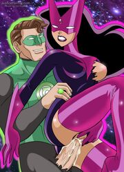 black_hair bodysuit boots breasts brown_hair canon_couple carol_ferris cum cum_dripping cum_in_pussy cum_inside dc dc_comics dcau exposed_breast exposed_nipple gloves green_lantern green_lantern_(series) green_lantern_corps green_mask hal_jordan hand_on_hip headwear justice_league_unlimited justicehentai.com long_hair looking_at_another mask nipple penis pink_gloves pink_headwear pink_thighhighs purple_lipstick pussy ripped_clothing sex short_hair smile star_sapphire_(dc) star_sapphire_corps thighhighs vagina vaginal_insertion vaginal_penetration vaginal_sex violet_lantern