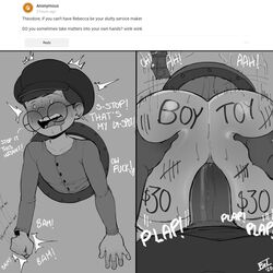 anal_sex ass_dough big_ass big_ass_(male) blackwhiplash blush body_writing cute deep_skin femboy glasses interracial male_only monochrome stuck_in_wall teapot_(body_type) theodore_(blackwhiplash) yaoi