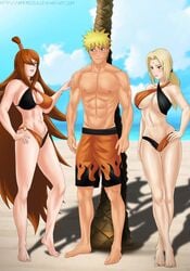 1boy 2girls abs amenoosa beach big_breasts bikini blonde_hair breast deviantart female hips huge_breasts human humanoid large_breasts legs male mature mature_female mature_male mature_woman mei_terumi naruto naruto_(series) naruto_shippuden red_hair straight swimsuit swimwear thighs tsunade uzumaki_naruto waist watermark wide_hips