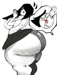 2girls ass cellulite clothed clothing ena giant_ass happy huge_ass joel_g large_breasts long_hair looking_at_viewer looking_up monochrome moony_(joel_g) nipple_bulge nosebleed sadlarry3 school_uniform sideboob skirt split_personality thick thick_ass thick_thighs