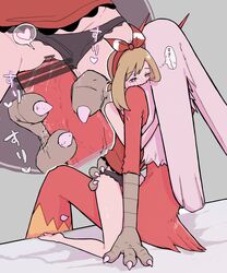 1boy 1girls anthro anthro_on_human avian blaziken blush breasts claws clothes cute female female_human female_protagonist femsub human japanese_text k_kp_18 male/female male_blaziken male_pokemon male_pokemon/female_human maledom mammal may_(pokemon) may_(pokemon_oras) nintendo panties pokemon pokemon_(species) pokemon_oras pokephilia precum pussy pussy_juice red_body red_fur