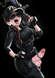 1futa ash_(rainbow_six) balls breasts crotchless curvy erection futa_only futa_sans_pussy futanari large_breasts light-skinned_futanari penis penis_out rainbow_six rainbow_six_siege shadman solo_futa sunglasses thick_penis tinted_eyewear tom_clancy