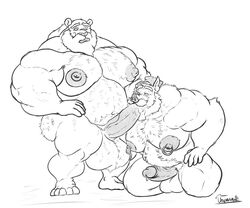 2boys anthro anthro_on_anthro balls ballsack beard big_balls big_penis blowjob erect_penis erection facial_hair fellatio foreskin furry gay genitals greyscale hairy hi_res hirsute humanoid_genitalia humanoid_penis intact kneeling male male/male male_nipples male_on_male mammal monochrome muscular_male nipple_piercing nipple_rings nipples nude_male oral oral_sex overweight overweight_male penile_penetration penis penis_in_mouth piercing pointy_ears precum precum_drip retracted_foreskin scrotum suina testicles uncut uniparasite