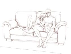 1boy 1girls adrien_agreste balls black_and_white breasts completely_nude couch duo female fingering fingering_partner handjob line_art male marinette_cheng marinette_dupain-cheng miraculous_ladybug no_color nude oriollie penis sketch tagme