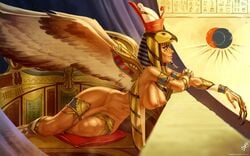 1futa abs areolae breasts claws curvy dark-skinned_futanari deity egyptian egyptian_mythology erect_nipples erection futa_only futanari goddess gold_jewelry horus large_breasts large_penis middle_eastern_mythology nipples nude penis solo_futa themaestronoob wide_hips wings