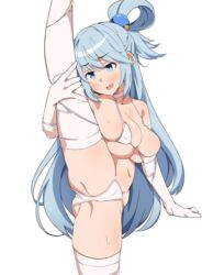 aqua_(konosuba) kono_subarashii_sekai_ni_shukufuku_wo! leg_up micro_bikini nipple_bulge no_nude seihekiog splits tagme vertical_splits