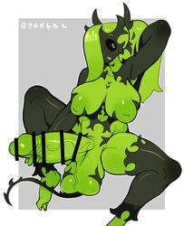 1futa absurd_res balls ballsack bar_censor big_penis black_sclera breast_squish breasts censor_bar censored dangling_testicles demon erection foreskin foreskin_folds furry futa_only futanari genitals green_eyes green_hair green_skin hair_over_one_eye hand_behind_head hand_on_penis hi_res holding_penis horns huge_balls huge_cock humanoid humanoid_genitalia humanoid_penis hyper hyper_genitalia hyper_penis intact inverted_nipples large_penis low_hanging_balls neon_green nipples penis plantigrade pointless_censoring puffy_areola retracted_foreskin scrotum silkyman solo tail testicles toony uncut veiny_penis