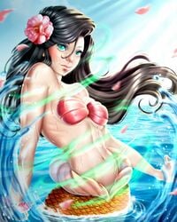 1girls aqua_eyes belly black_hair disney female flower laurart88 long_hair medium_breasts melody_(disney) mermaid navel ocean royalty seashell_bra the_little_mermaid the_little_mermaid_ii:_return_to_the_sea wet