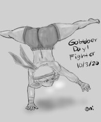 bandana big_ass big_butt goblin goblin_female handstand muscular_female oni_draws short_hair shorts shortstack spread_legs thick_thighs topless