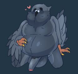 anthro big_balls big_belly blue_background fat feathered_wings feathers furry half-erect male male_only oc original_character pigeon simple_background smuttales solo tummy