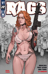 1girls big_breasts bikini breasts busty comic comic_cover english english_text female female_focus female_only freckles green_eyes horror hourglass_figure long_hair luigi_teruel micro_bikini pinup pinup_pose pose posing rags_(comic) red_hair redhead regina_ragowski rifle sci-fi science_fiction scifi solo solo_female tagme tattoo wide_hips