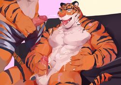 2020 abs anthro balls biceps bodily_fluids bottomwear clothing cum cum_on_body cum_on_face cumshot disney duo ejaculation felid feline gay genital_fluids genitals hi_res hydaus male male/male male_only mammal muscular muscular_male oral pantherine pecs sex shorts solo_focus tiger tiger_dancer_(zootopia) yaoi zootopia zootopia_shorts