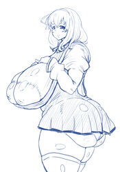 1girls areolae bbw big_areola big_breasts chubby cute female happy huge_areolae huge_breasts inverted_nipples large_breasts looking_at_viewer monochrome nipples_visible_through_clothing overflowing_ass overflowing_breasts panties plump ponkotsuu see-through_clothing seikon_no_qwaser side_view simple_background skirt solo solo_female thick_thighs thighhighs venus_body yamanobe_tomo