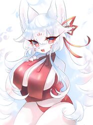 1girls anthro big_breasts blush breasts claws clothes cute cute_fang feline female furry long_ears long_hair mammal open_mouth panties sbi_arki tongue white_fur white_hair