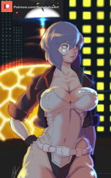 1girls abs android artist_name bare_arms bare_breasts black_gloves black_jacket breasts city city_background cyborg deviantart digital_media_(artwork) digital_painting_(artwork) explosion female female_focus female_on_top female_only female_robot female_solo fingerless_gloves ghost_in_the_shell gloves hands_on_hips hi_res hip_focus hip_grab hips honolulusart hourglass_figure jacket kusanagi_motoko large_breasts leotard light-skinned_female light_skin night patreon patreon_logo patreon_username purple_eyes purple_hair robot robot_girl shiny shiny_breasts shiny_clothes shiny_eyes shiny_hair shiny_skin short_hair solo solo_female solo_focus tagme thick_hips thick_legs thick_lips thick_thighs thighs white_leotard wide_hips