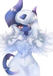 1girls absol anthro blush canine claws cute female fluffy fluffy_hair fluffy_tail horn looking_at_viewer mammal mega_absol mega_evolution nintendo pokémon_(species) pokemon pokemon_(species) red_eyes sbi_arki wings