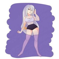 big_breasts fnafhs fnafhs_z3ro homerbls long_hair mai_(fnafhs) purple_eyes purple_hair thick_thighs thighhighs two_tone_hair white_hair