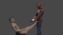 1boy 1girls 3d 3d_(artwork) blender blender_(software) bobbyboy321 faceless_male feet female footjob male marvel marvel_comics peter_parker sex silver_sable sitting spider-man spider-man_(ps4) spider-man_(series)